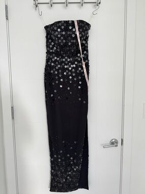 Oh Polly Black Sequin Strapless Prom Dress